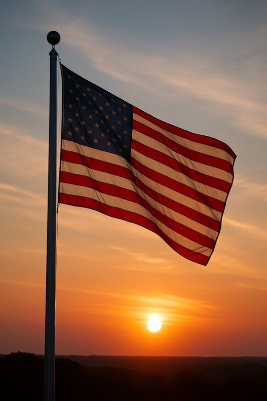Outdoor American flag flying on flagpole with proper orientation