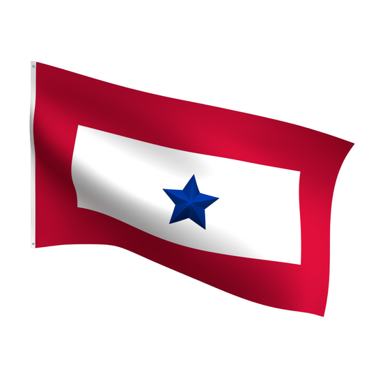 Flag with a blue star on a white background