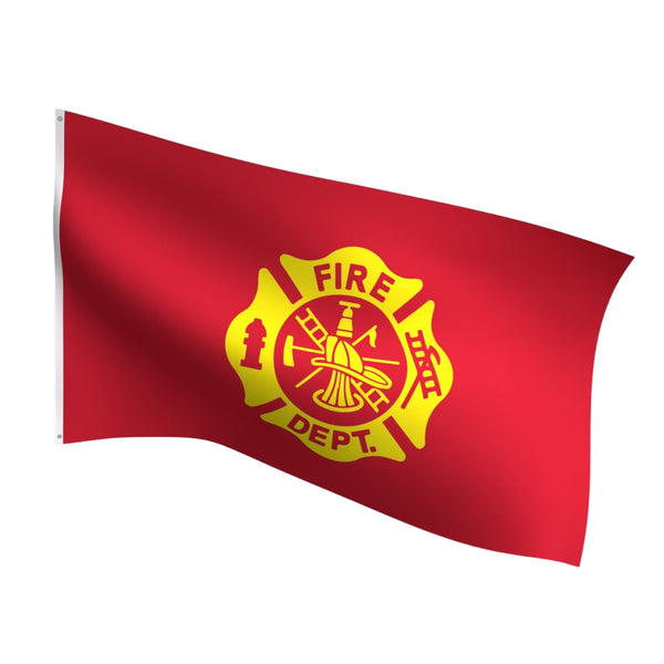 Red fire department emblem in yellow