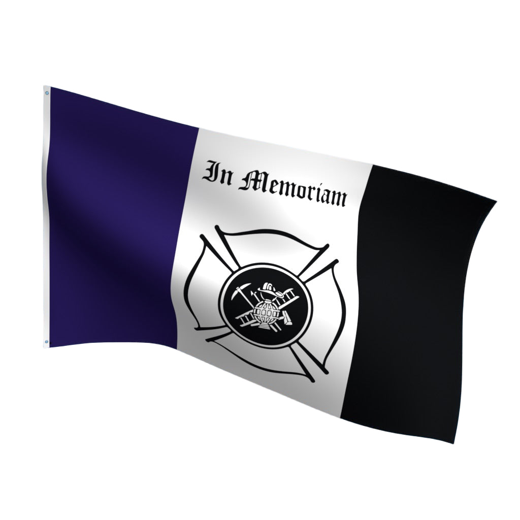 Flag with 'In Memoriam' text for firefighters