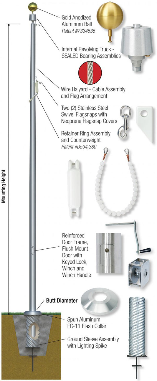 Independence Internal Halyard Aluminum Flagpole
