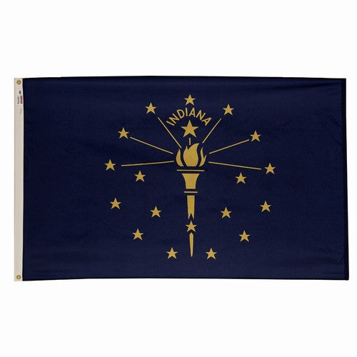 Indiana state flag with gold stars and emblem on a blue background