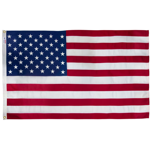 Polyester outdoor American flag with stars and stripes on a white background