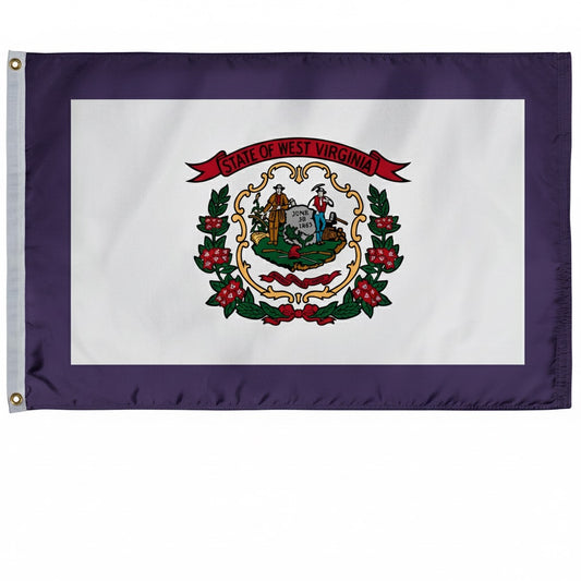 West Virginia state flag made from heavy duty polyester fabric for outdoor use