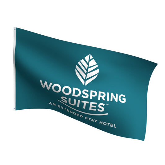 Woodspring Suites Flag - Teal Background – Durable Outdoor Flag Made in the USA