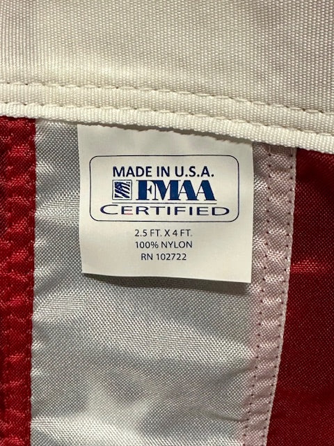 American Flag with Made in the USA FMAA Certification tag