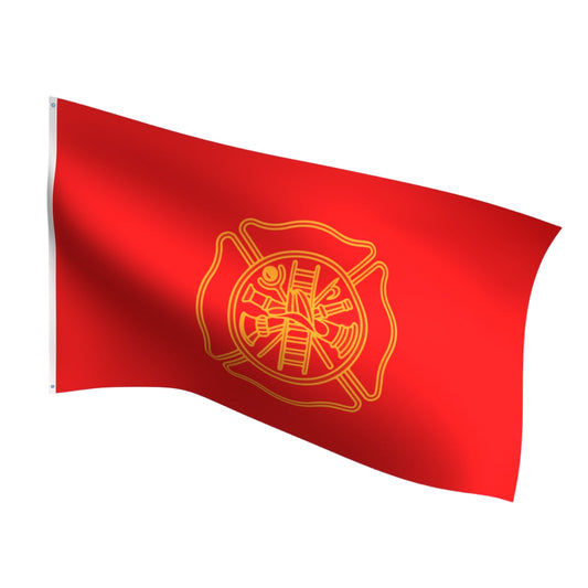 Red flag with a yellow firefighters emblem