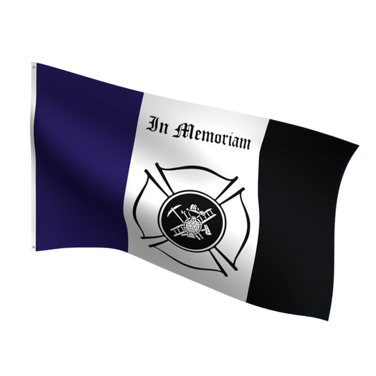 Flag with 'In Memoriam' text for firefighters