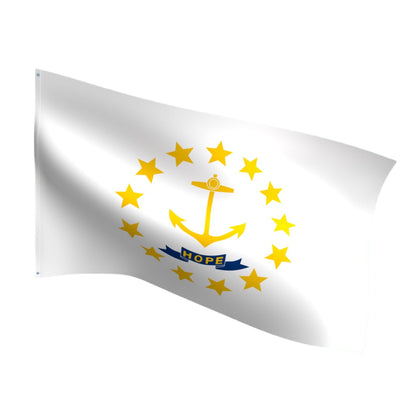 Durable outdoor polyester Rhode Island state flag with reinforced stitching and brass grommets
