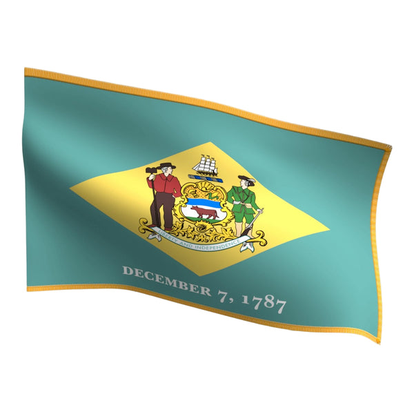 Deleware indoor state flag pole hem sleeve with gold fringe