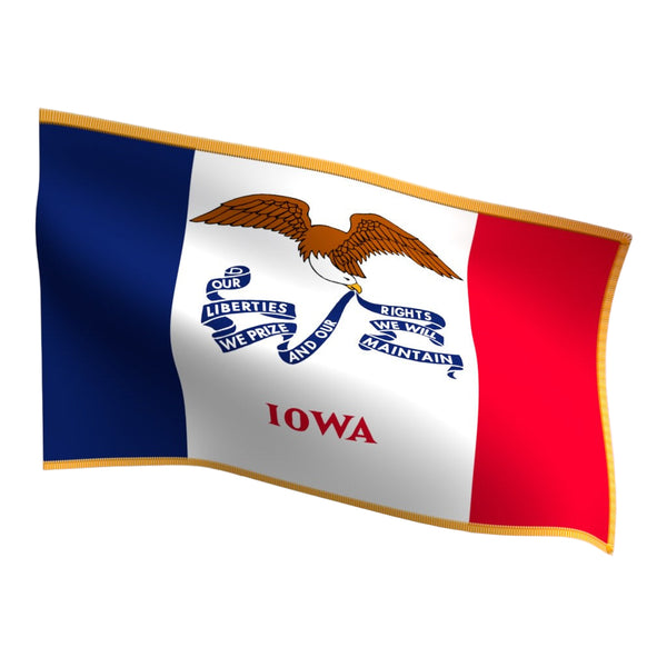 Iowa Indoor Flag with Pole Hem & Gold Fringe