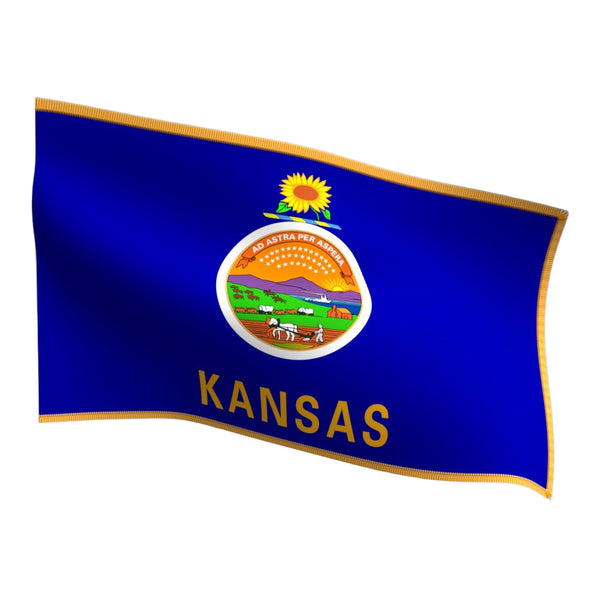 Kansas Indoor Flag with Pole Hem & Gold Fringe
