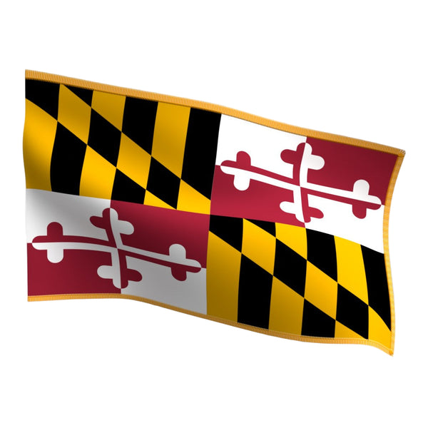 Maryland Indoor Flag with Pole Hem & Gold Fringe