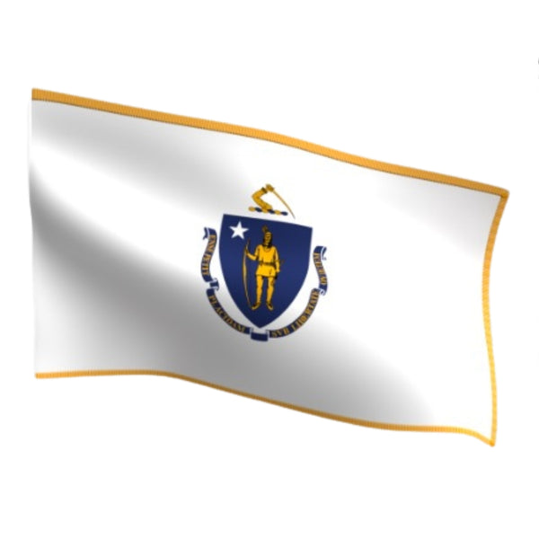 Massachusetts Indoor Flag with Pole Hem & Gold Fringe