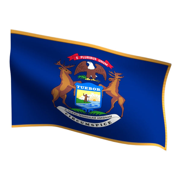 Michigan Indoor Flag with Pole Hem & Gold Fringe