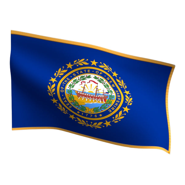 New Hampshire Indoor Flag with Pole Hem & Gold Fringe