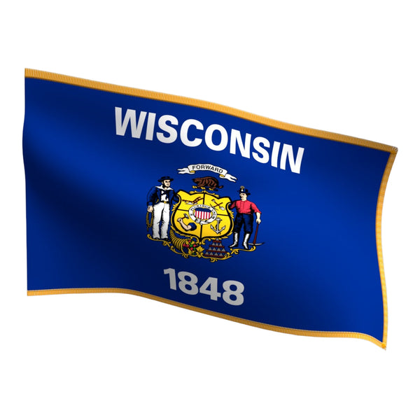 Wisconsin Indoor Flag with Pole Hem & Gold Fringe