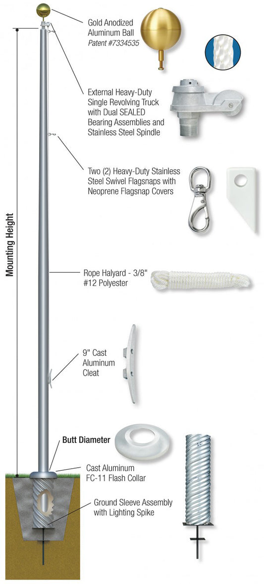 Xtreme Revolving Series - External Halyard Flagpole
