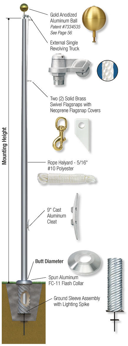 Continental Revolving Series - External Halyard Flagpole