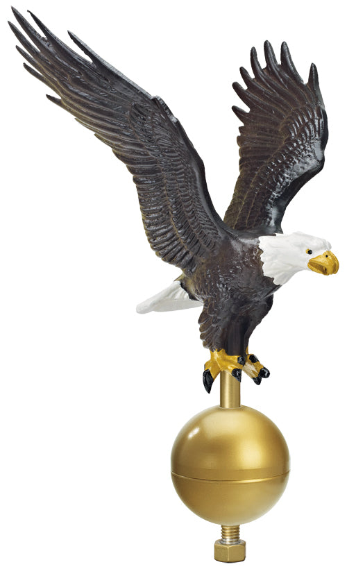 Decorative bald eagle flagpole Topper or finial  on a white background