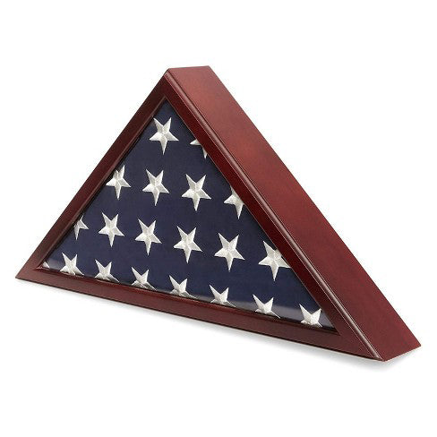 Cherry finished flag display case with folded American burial flag