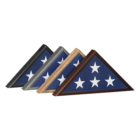 Veterans flag display case with folded American burial flag inside
