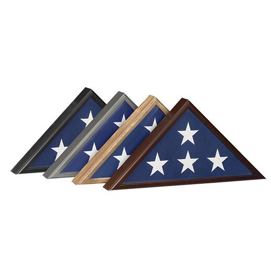 Veterans flag display case with folded American burial flag inside