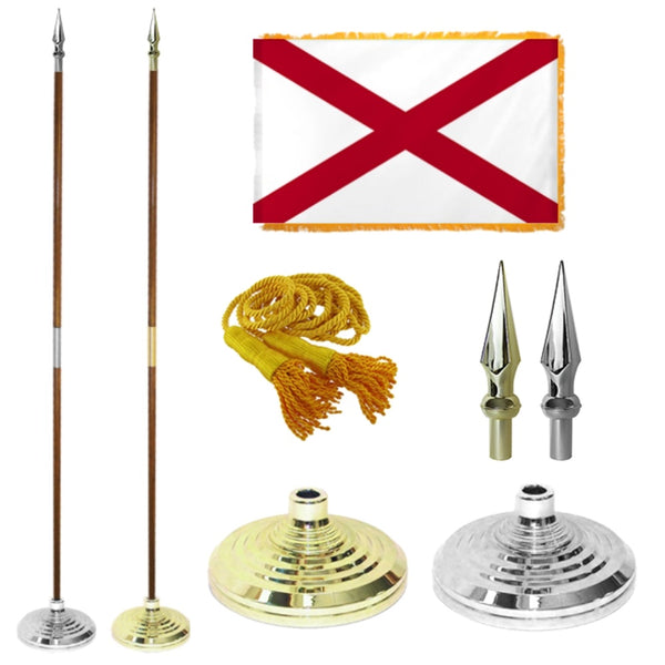 Alabama state flag with flagpole, mounting hardware, and decorative elements on a white background.