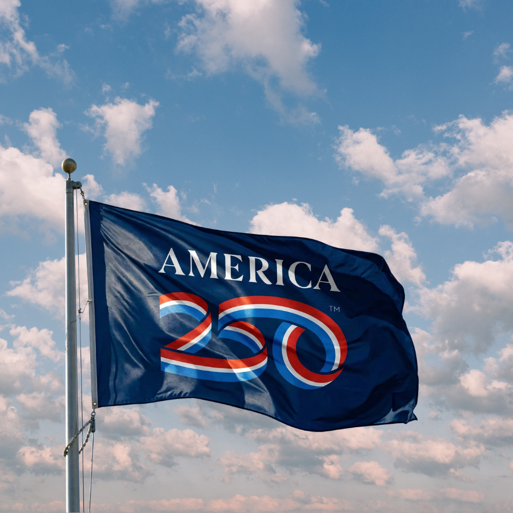 America 250 blue flag flying