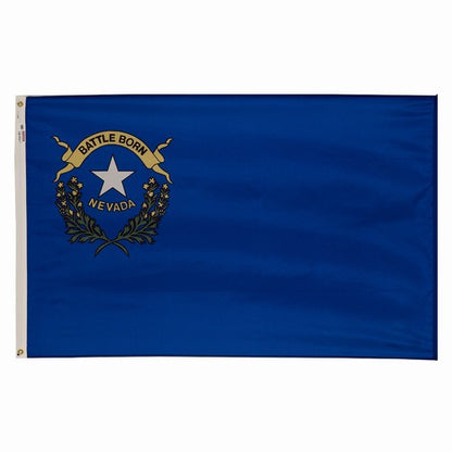 Nevada state flag with blue background, white star, and gold text on a white background
