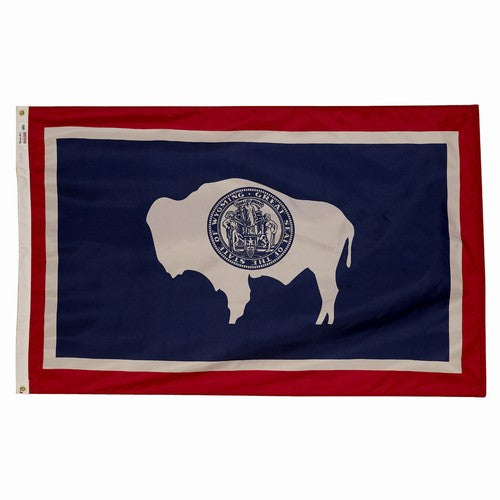 Wyoming state flag made from heavy duty polyester fabric for outdoor use