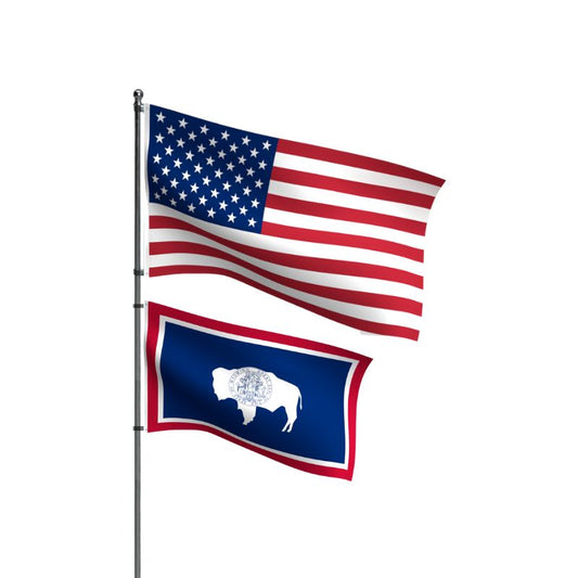 American flag and Wyoming state flag on a white background