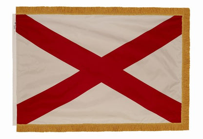 Indoor Alabama state flag with pole hem and gold fringe