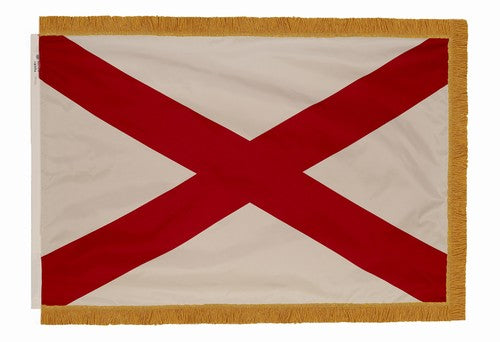 Alabama Indoor Presentation Flag Set with pole hem and gold fringe