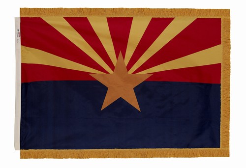 Indoor Arizona state flag with pole hem and gold fringe 