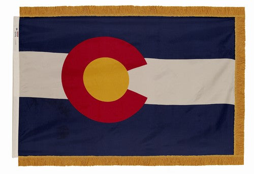 Colorado state indoor flag with pole hem and gold fringe