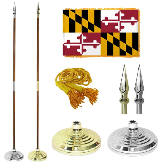 Maryland state indoor flag presentation set on white background