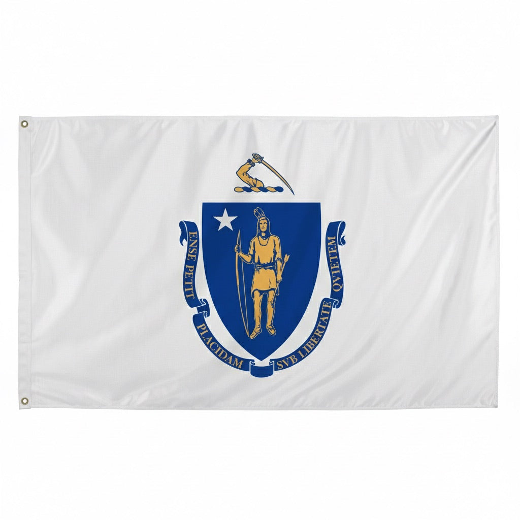 Massachusetts state flag on a white background
