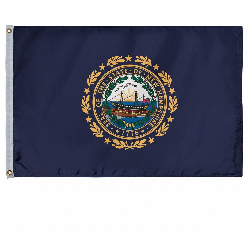Flag of New Hampshire with the state seal on a blue background