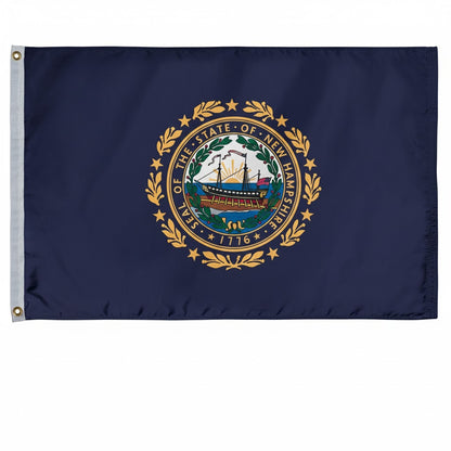 Flag of New Hampshire with the state seal on a blue background