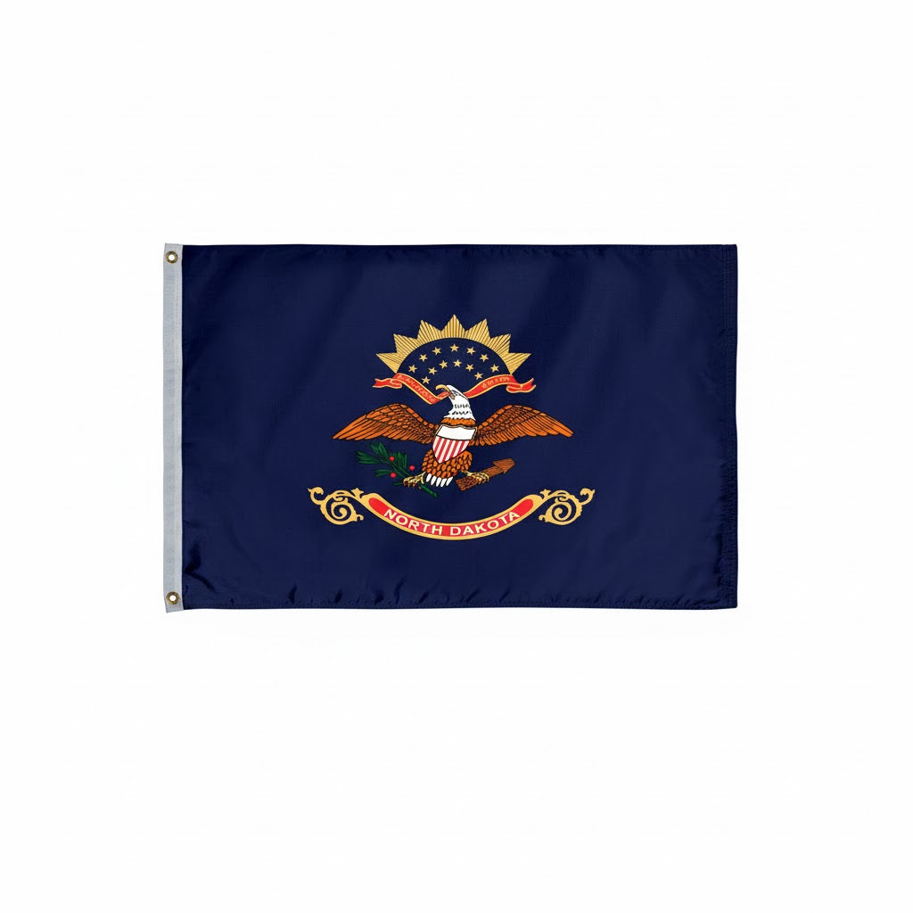 North Dakota State Flag with an eagle emblem on a white background