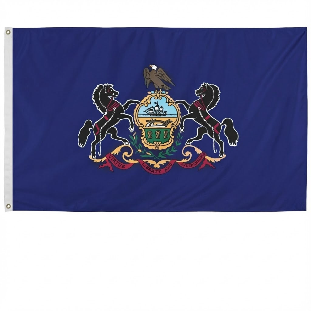Durable outdoor polyester Pennsylvania state flag with reinforced stitching and brass grommets