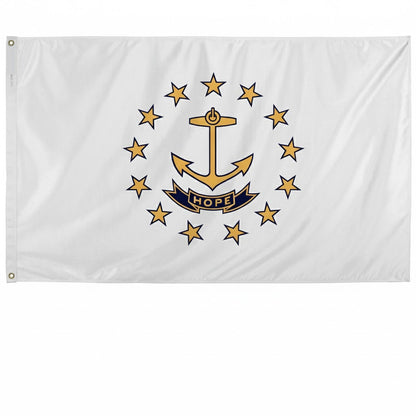 Durable outdoor polyester Rhode Island state flag with reinforced stitching and brass grommets