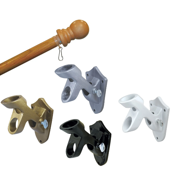 Wood Mounting Flagpole + 1" Aluminum 2-Way Bracket Set