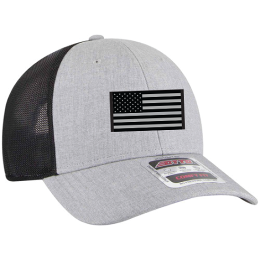 Picture of Heather Grey/Black Mesh Hat with Black/White US Flag Patch